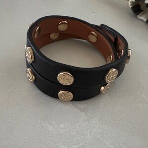 Tory Burch Black Leather wrap Bracelet with Gold Accents